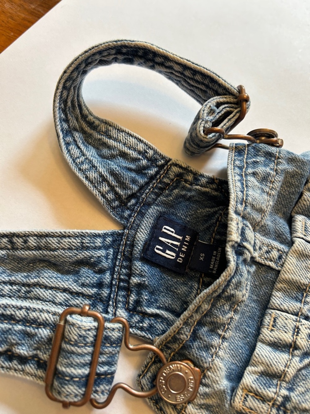 GAP Denim Overalls | Girls XS (5) | Classic Straight Leg Vintage Light Wash - Picture 3 of 6